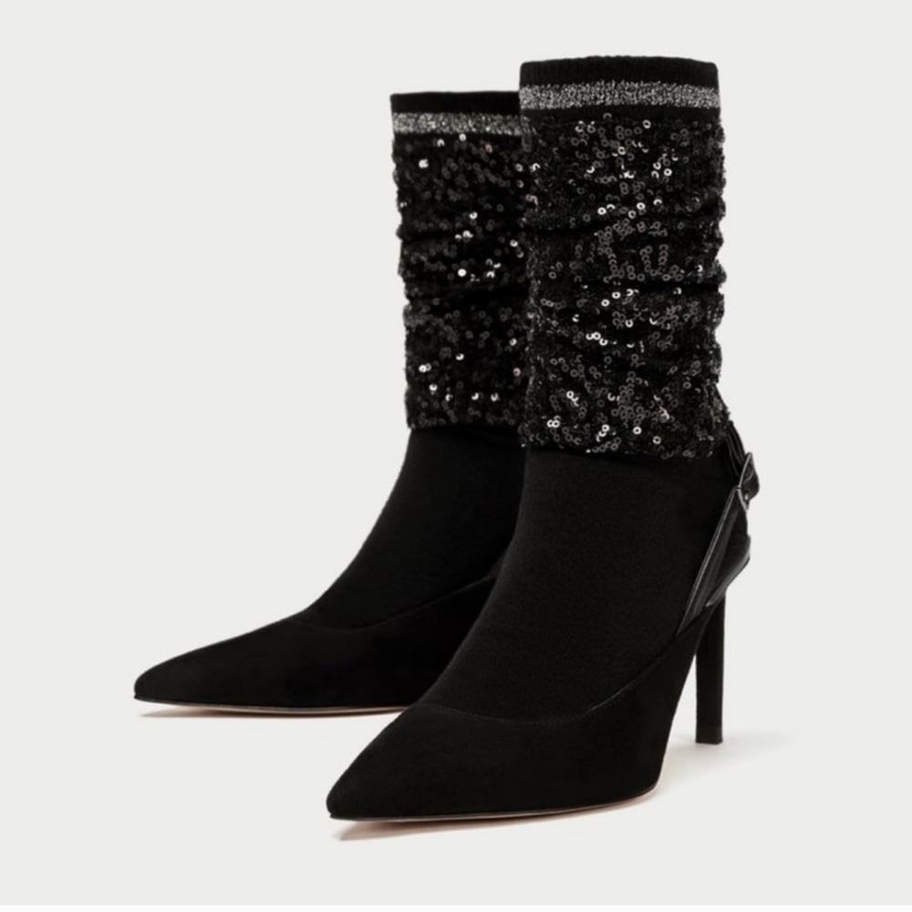 NWT Zara sequins sock style slingback courts 9US 40EU